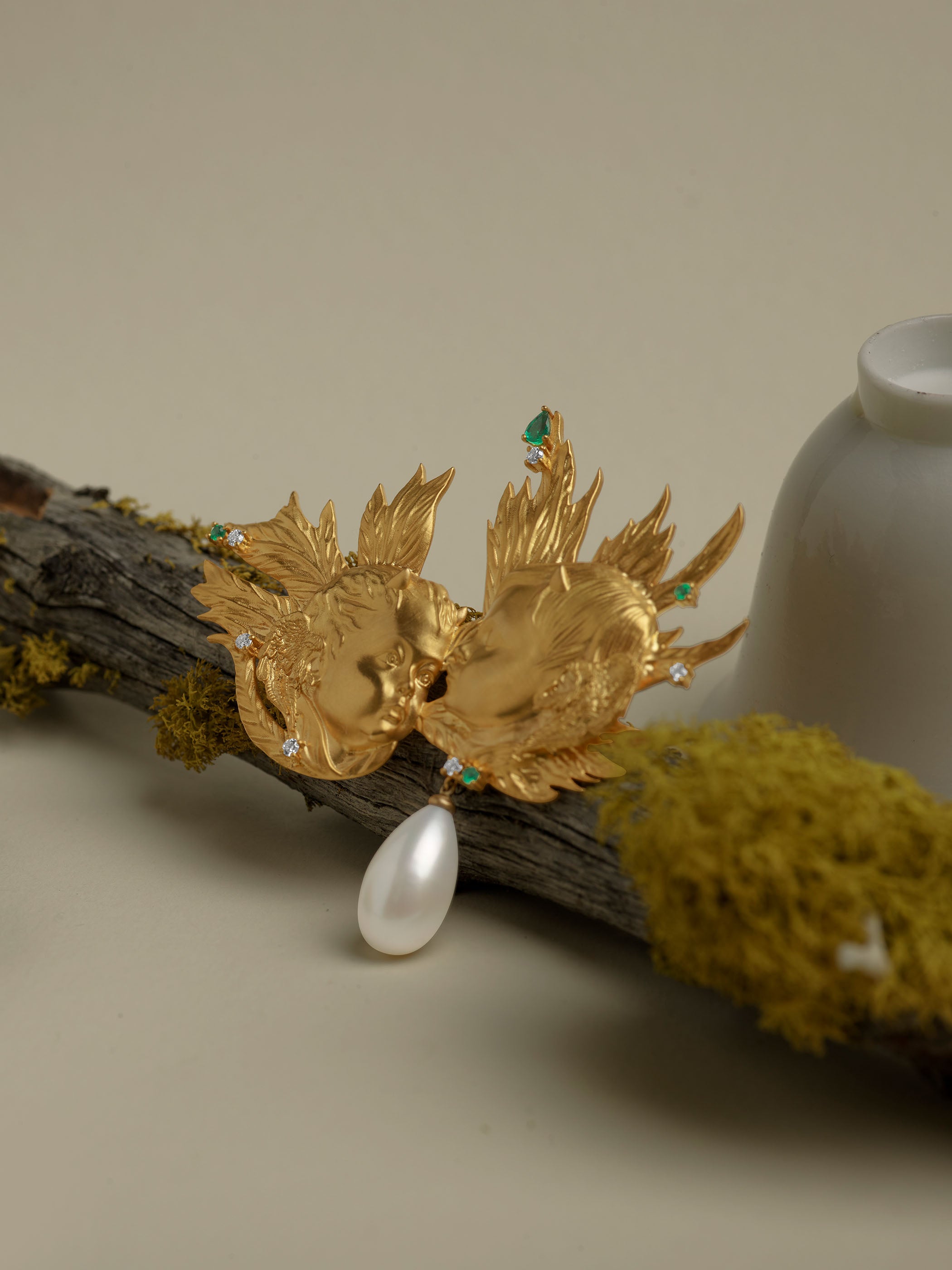 Angel-Devil Brooch with Pearl