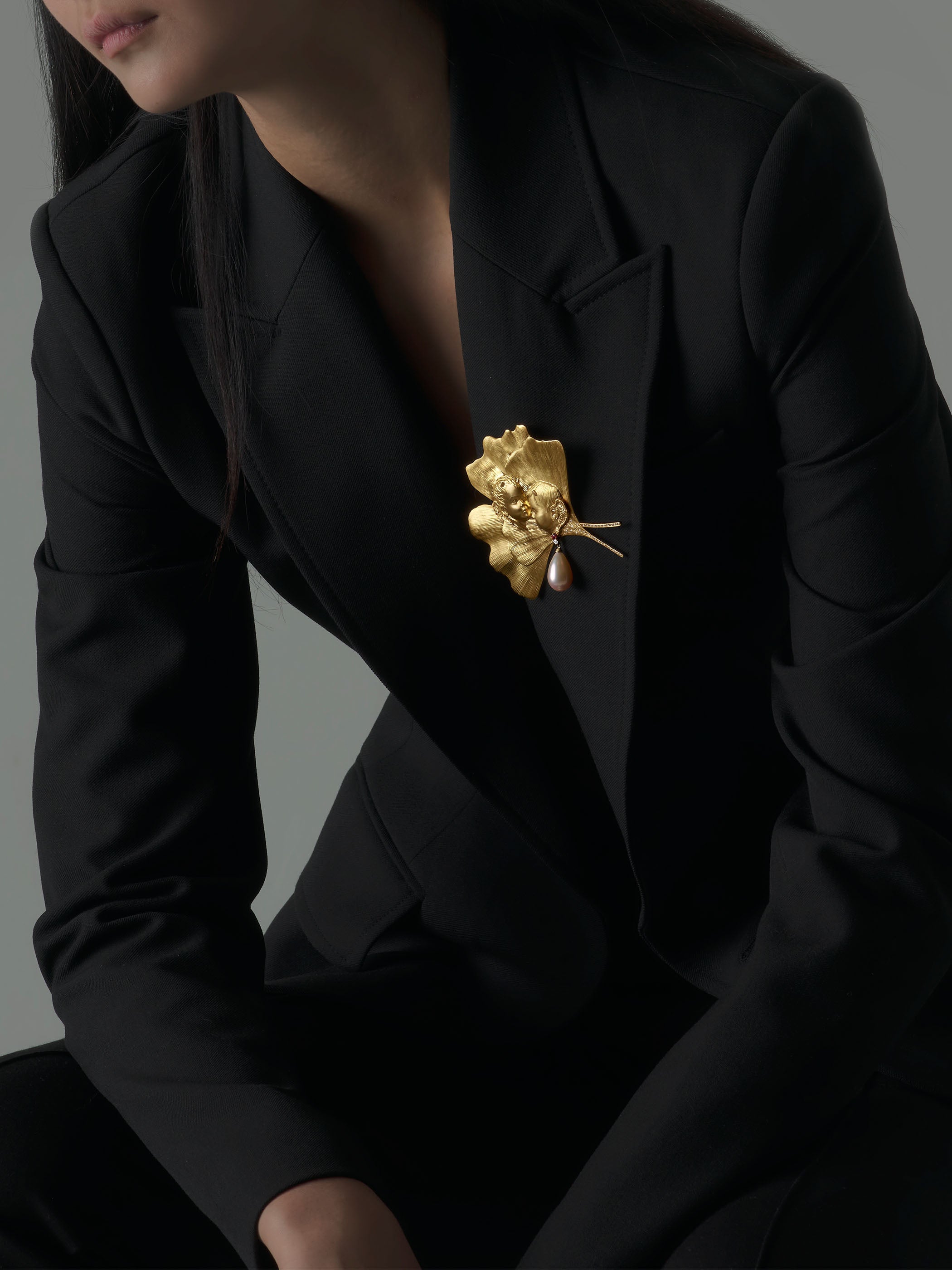 Angel-Devil with Ginkgo Brooch