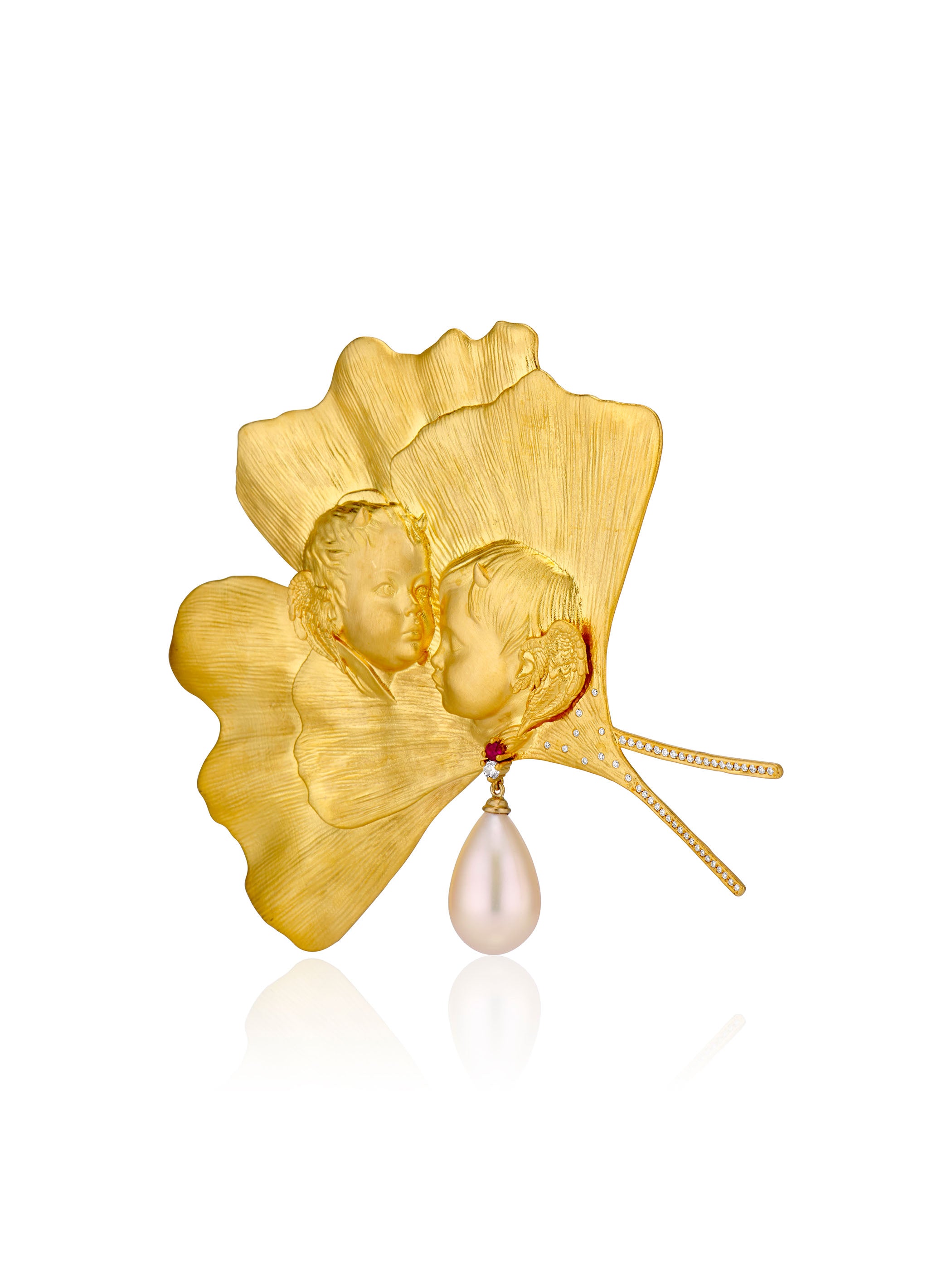 Angel-Devil with Ginkgo Brooch